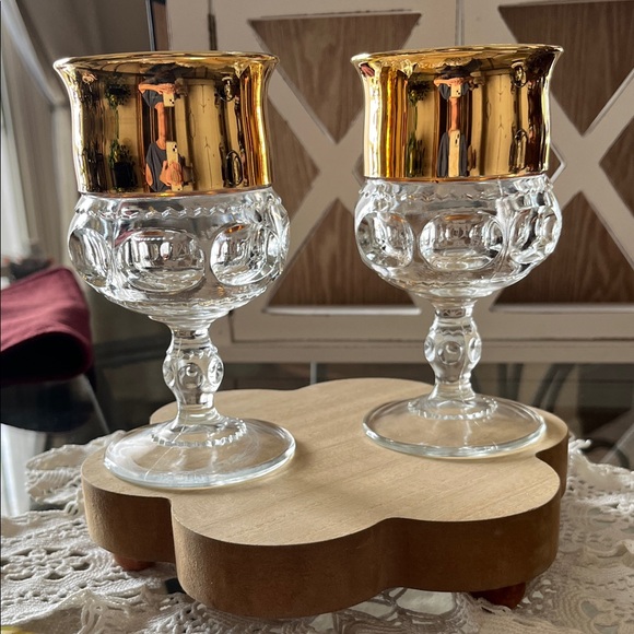 Other - Vintage Elegant Gold Rimmed Glass Goblets